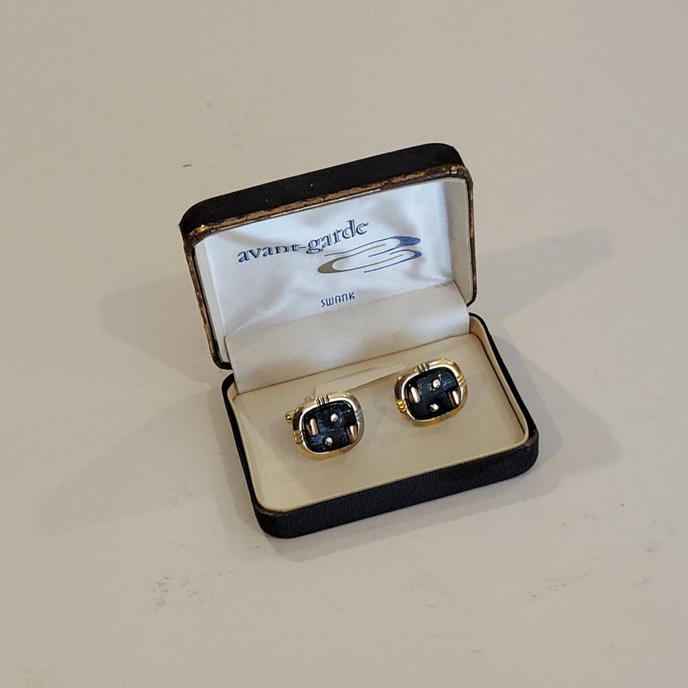 Vintage Swank cufflinks gold tone with black textured design